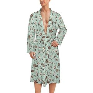 Sea Otters Badjas voor heren, zachte badjas, pyjama, nachtkleding, loungewear, ochtendjas met riem, XL