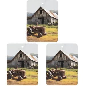 3 STKS Oude Houten Schuur Tractor Auto Luchtverfrisser Opknoping Geurkaarten Leuke Grijze Autoverfrissers Langdurige Nieuwe Auto's Geuren voor Vrouwen Mannen Natuurlijke Luchtverfrisser met Lanyard