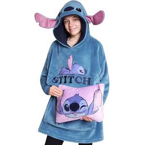 Disney Kindertrui, 2-in-1, oversized sweatshirt van fleece en Stitch-kussen, één maat, kinderen, jongeren (Blue Stitch), Blauwe Stitch, Eén maat