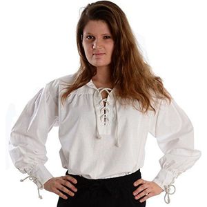 HEMAD Middeleeuwse blouse met kraag - vetersluiting - piratenblouse - puur katoen - Wit S