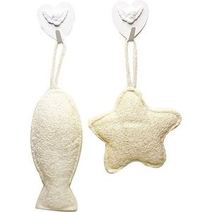 Ocean Style Loofah Set van 2 Vissen en Zeester Loofah Spons Grappige Exfoliërende Body Scrubber Douche Loofah Bad Spons met Engel Haken (Oceaan)