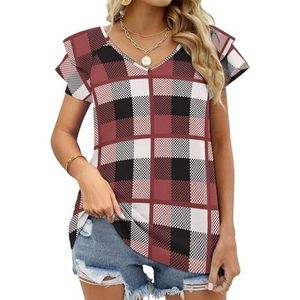 Traditionele Schotse Plaid Grafische Blouse Top Voor Vrouwen V-hals Tuniek Top Korte Mouw Volant T-shirt Grappig