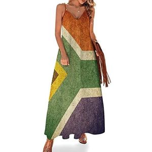 Vintage Zuid-Afrika vlag vrouwen zomer maxi-jurk V-hals mouwloze spaghettiband lange jurk