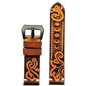 Chlikeyi Handgesneden horlogeband van roestvrij staal voor heren, 18-24 mm, Oranje, 18 mm, strepen
