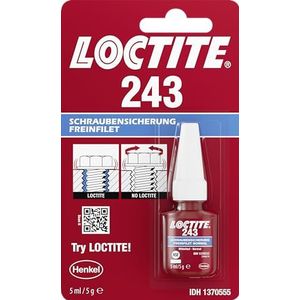 Loctite boutlijm 243, matige sterkte, opvouwbare tube van 5 ml.