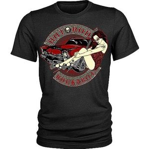 Hot Rod Rockabilly T-Shirt Sexy Pinup Guitar Mens Black overhemden(Small)