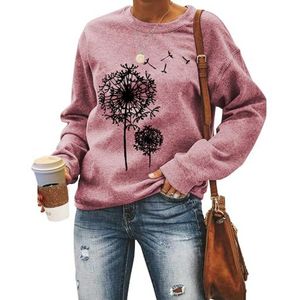 MLZHAN Paardebloem Print Vrouwen Sweatshirt Herfst Winter Ronde hals Lange Mouw Shirt Paardebloemen Truien Sweatshirts Jas Tops, Roségoud, S