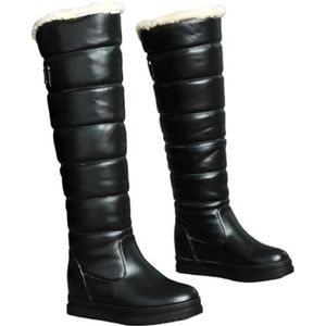 JTKSSCS Dames Winterlaarzen Winter Warm Roze Wit Sneeuwlaarzen Vrouwen Schoenen Lage Hakken Knie Hoge Laarzen Vrouwelijke Platform Pluche Lange Boten Mujer Zwart, Zwart Slip op, 43 EU