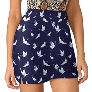 Japanse Roodgekroonde Crane Dames Skorts Hoge Taille Tennisrok Gelaagde Korte Mini Rok Culottes Skorts Met Zakken XL