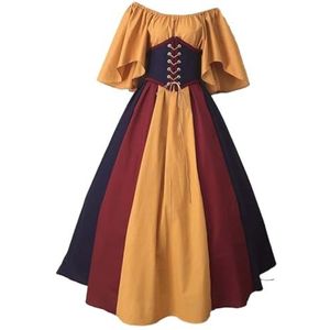 Middeleeuwse Jurk Renaissance Midi-jurk Voor Dames Dames Lange Met Mouwen Hoge Taille Gala Jurk(Color:Giallo,Size:L/Large)