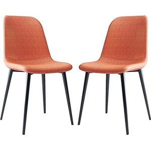 GEIRONV Leren eetkamerstoel set van 2, for balie lounge woonkamer receptie stoel met ergonomische rugleuning en metalen poten Eetstoelen (Color : Orange, Size : 90 * 36 * 41cm)