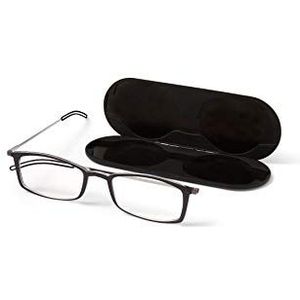 ThinOptics Brooklyn leesbril 1.0 zwarte frames + Milano magnetische hoes - compacte opvouwbare leesbril 1.00 sterkte leesbril