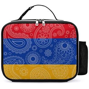 Armenië Paisley Vlag Afneembare Maaltijd Pack Herbruikbare Lederen Lunch Box Container Draagbare Lunch Bag