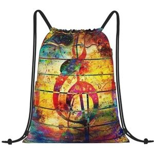 EgoMed Trekkoord Rugzak, Rugzak String Bag Sport Cinch Sackpack String Bag Gym Bag, Print Muziek Opmerking Kleurrijke Houten, zoals afgebeeld, Eén maat