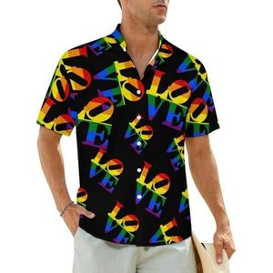 Love LGBT Gay Pride herenoverhemden met korte mouwen, strandshirt, Hawaïaans shirt, casual zomershirt, 4XL