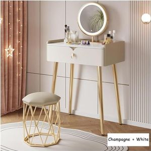 Vanity Desk Kaptafel met 3 kleuren touchscreen Dimbare spiegelijdelheidsset met verlichte spiegel Scandinavische luxe make-uptafel