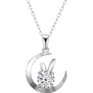 Kettingen voor vrouwen, 1.0CT Moissanite diamanten sieraden met 925 zilveren maan hanger ketting for vrouwen cadeau (Color : White_Onesize)