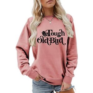 MLZHAN Stoere Oude Vogel Brief Print Vrouwen Sweatshirt Mode Casual Shirt Lange Mouw Shirt Truien Harajuku Losse Tops, Roségoud, S