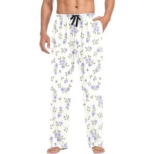 LI ZHI XIN Heren Pyjama Broek Lange Pyjama Bottoms Lente Herfst Dunne Losse Stijl Elastische Taille Tie Strap Met Zak S-XXL Bloemen Bloemen Paars Kleur, Meerkleurig, S
