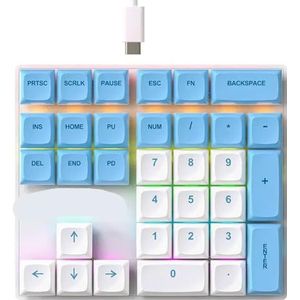 QPSJXN 33 KLEY Cable Mechanical Numeric-toetsenbord met meerkleurige achtergrondverlichting geschikt voor financiële zaken en laptops (BlueWhite)