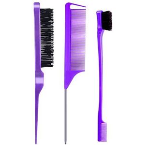 AESIFR 3-delige plagen borstel set - dubbele rand borstel, stevige styling kam, koolstofvezel afscheidkam - paars (voor vrouwen, krullend haar, haarstylisten)