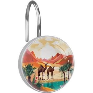 Douchegordijnhaken, douchehaken voor douchegordijn, 12-delig, Desert Tropical Camel
