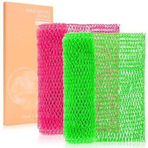 MTDLYICE Afrikaanse netspons 2 stuks, rugscrubber voor douche, XL 80 cm exfoliërend washandje, Afrikaanse netspons authentiek, lichaamsscrubber exfoliator badaccessoires (roze, lichtgroen)