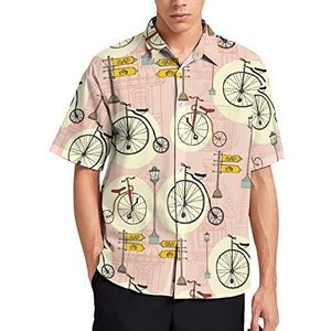 Retro fietsen en straatverlichting Hawaiiaanse shirt voor mannen zomer strand casual korte mouw button down shirts met zak