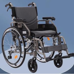 PP-Vic Transportrolstoel Van Aluminiumlegering, Ultralichte Opvouwbare Rolstoel, Draagbare Zelfrijdende Rolstoel, Handbediende Aluminium Sportrolstoel, Kan Een Rollator Van 100 Kg Dragen,Grijs