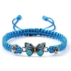 Vlinder Armband voor Vrouwen Bohemian Gevlochten Armband Bangle Paar Vlinder Hand Sieraden Gift, Blauw-Blauw