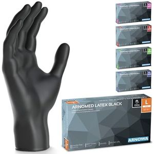 ARNOMED Latex wegwerphandschoenen L, zwart, poedervrij, 500 stuks, handschoenen voor eenmalig gebruik, verkrijgbaar in maat XS, S, M, L & XL