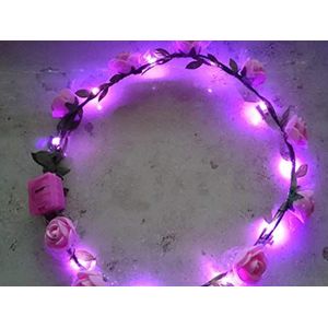 LED haarband licht knipperend, bruid, bloem, kroon, bloemenkrans, haarband, knipperende haarband wmulti (blauwe bloemen met blauw licht)