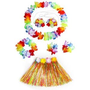 Dames meisjes hoelarok 40 cm 5 stks/6 stuks Hawaiiaanse hoelagras dansrok met Leis kostuum elastisch gras Hawaiiaanse bloem armbanden hoofdband ketting (kleur: veelkleurig, maat: 40 cm 5 stuks)