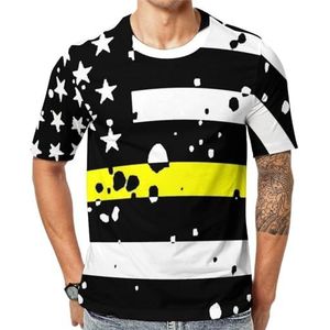 De dunne gele lijn vlag heren korte mouw grafisch T-shirt ronde hals print casual tee tops 3XL