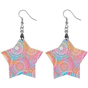 Hippie Mandala Caleidoscoop Elementen Mode Leuke Oorbellen Grappig Geschilderd Houten Sieraden Geschenken voor Vrouwen Abrikoos Vormige