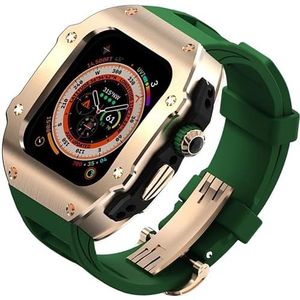 dayeer Roestvrij stalen metalen behuizing fluorrubber horlogeband voor Apple Watch ULTRA2 49 mm, metalen afdekband modificatiekits voor Iwatch Ultra (Color : GreenRG, Size : Ultra2 ultra 49mm)
