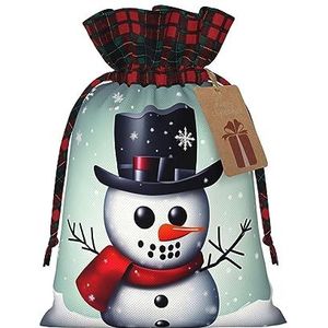 Kerst Sneeuwman Chic Trekkoord Kerst Gift Tassen, Patchwork Jute Trekkoord Tassen, Herbruikbaar.