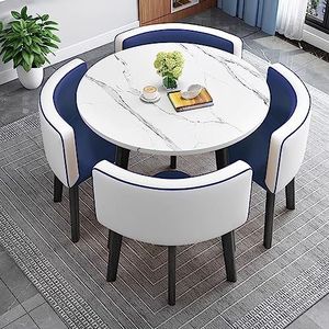 FZDZ Keuken ontbijt bar tafel en stoel set, eetkamer ronde tafel zachte rugleuning stoel moderne stijl meubels koffie keuken, ruimtebesparende meubels kantoor conferentie tafels (kleur: blauw en wit)