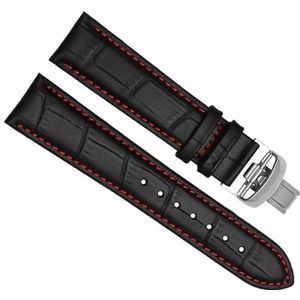dayeer Echt lederen horlogeband voor Mido Multifort M005 M005930-serie polsband met roestvrijstalen vlindergesp (Color : Black Red Silver, Size : 19mm)