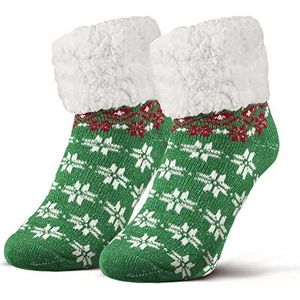 Piarini 1 paar knuffelsokken met ABS-zool, warme damessokken, huttensokken, wintersokken met anti-slip noppen, Kerstmis DeerGreen, 35-42