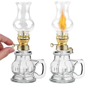 2 stuks petroleumlampen voor binnen, 19 cm, winddicht, decoratieve olielamp, retro olielampen van glas, binnen, winddichte olielamp, instelbare helderheid, voor bruiloft, slaapkamer, kamerdecoratie