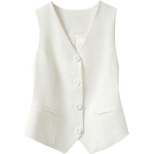 OutFyt Dames Wit Slank Gilet Mouwloos Pakvest, Pak Met Enkele Rij Knopen Racerback V Hals Gilet Vintage Vesten Vest Werkkantoorvest Jas,Wit,S