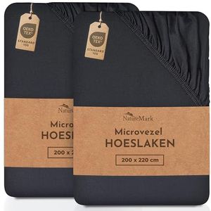 NatureMark Hoeslaken, microvezels, 2 stuks, in vele maten en kleuren (laken 200 x 220 cm, Zwart)