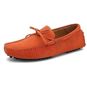 Loafers for heren Bootschoenen Echt leer Stiksels Details Ronde neus Suede Vamp Lichtgewicht Comfortabel Antislip Casual instappers(Orange,46.5 EU)