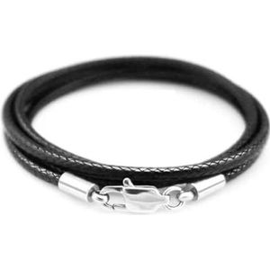 Zwart lederen gewaxt touw choker/ketting roestvrij staal karabijn connector gesp koord DIY string voor hanger sieraden-black3mm-50cm