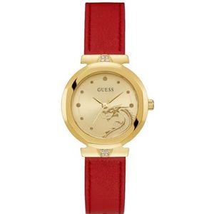 GUESS Vrouwen Analoge Quartz Horloge met Lederen Band GW0646L1, Rood, Klassiek