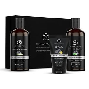 The Man Company Charcoal Care Trio Gift Set, Charcoal Shampoo 250Ml, Charcoal Face Wash 100Ml, Charcoal Body Wash 250Ml, Hair Growth, Detox Skin, Removes Toxins, Antioxidant