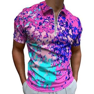 Neon Explosion Paint Splatter poloshirt voor mannen, casual T-shirts met ritssluiting en kraag, golftops, slim fit