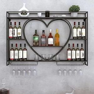 Wandgemonteerd wijnrek, moderne metalen wijnrekken, glazen rek, displaystandaard, bar-eenheid drijvende planken aan de muur gemonteerd for thuisrestaurantbars (Kleur : Zwart, Maat : 140 * 15 * 80cm)