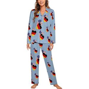 Duitsland Amerikaanse hart vlag vrouwen lange mouw button down nachtkleding zachte nachtkleding lounge pyjama set XL
